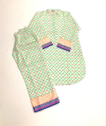 2-Piece Floral Printed Dress β White & Green