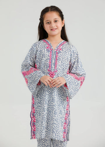 Al Qaswa Floral Embroidery 2-Piece Dress for Girls