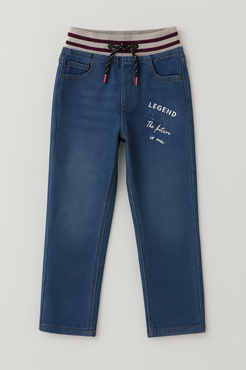 Red Tag Ribbed Waist Denim Pants