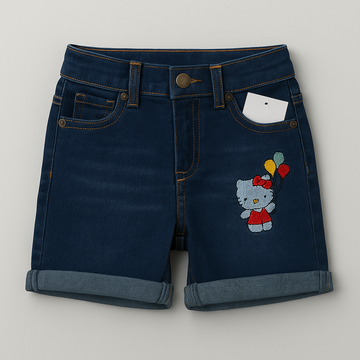 Hello Kitty Embroidered Denim Shorts – Dark Blue