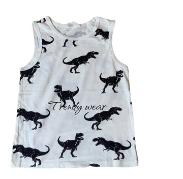 H&M White Sando – All-Over Black Dinosaur Print (Cutlabel)