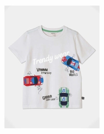 Milkshake White Cars Tee for Kids