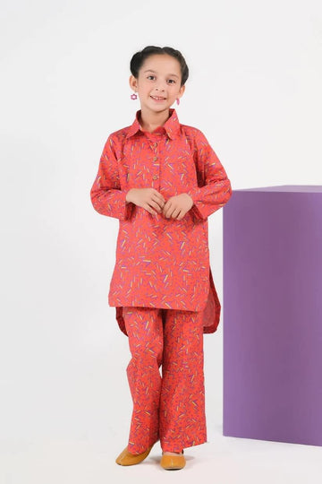 ⚡ Sprinkle Orange Fusion Cambric Dress (2-Piece Set)