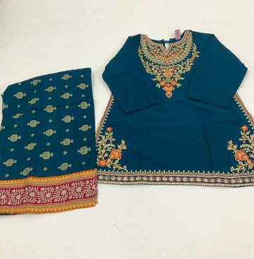 2-Piece Embroidered Dark Peacock Blue Dress