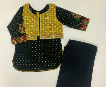 Peru Black & Mustard 3-Piece Koti Dress – Elegant Festive Wear