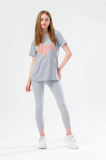 HYPE 2-Piece Set – Soft Blended Grey with Neon Orange Logo