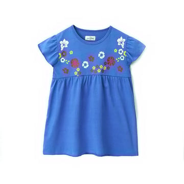 Mini Timmy Royal Blue Top – Floral Front & Frill Sleeves