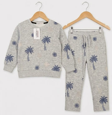 Grey Palm Tree Fleece Tracksuit for Kids