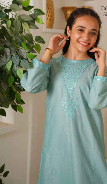 Pastel Blue 2-Piece Embroidered Lawn Dress for Girls