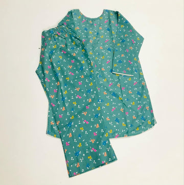 2-Piece Floral Printed Dress – Aqua Green
