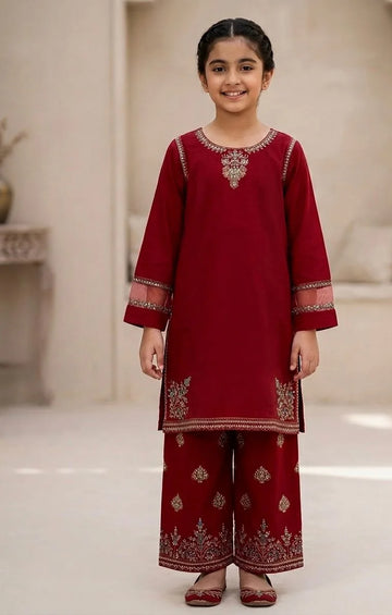 Peru Burgundy 2PC Embroidered Dress ❤️