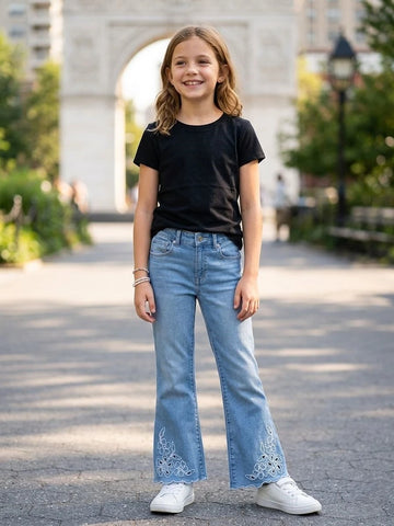 GAP Girls Denim Pants with Cutwork Embroidery