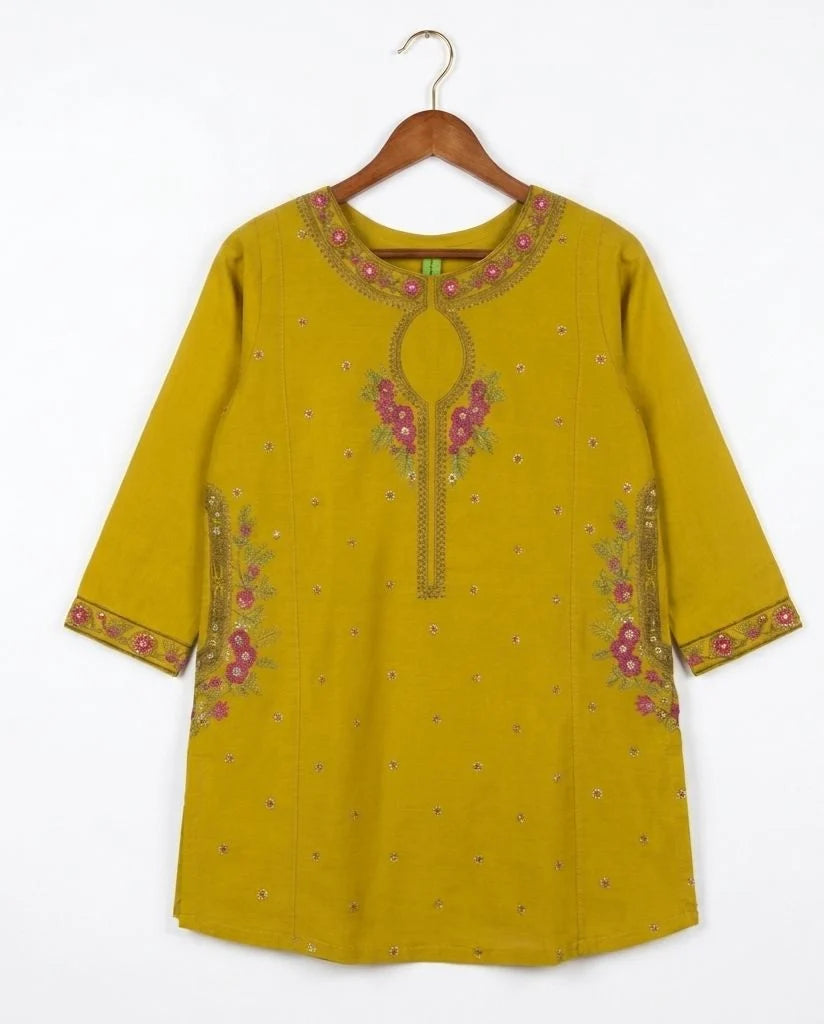 Peru Mustard Embroidered Dress (2PC)