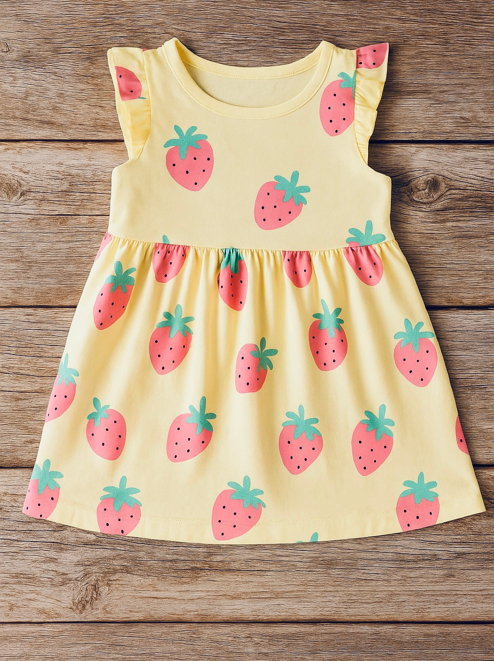 🍓 Soft Lime Yellow Strawberry Frock – Fox Brand