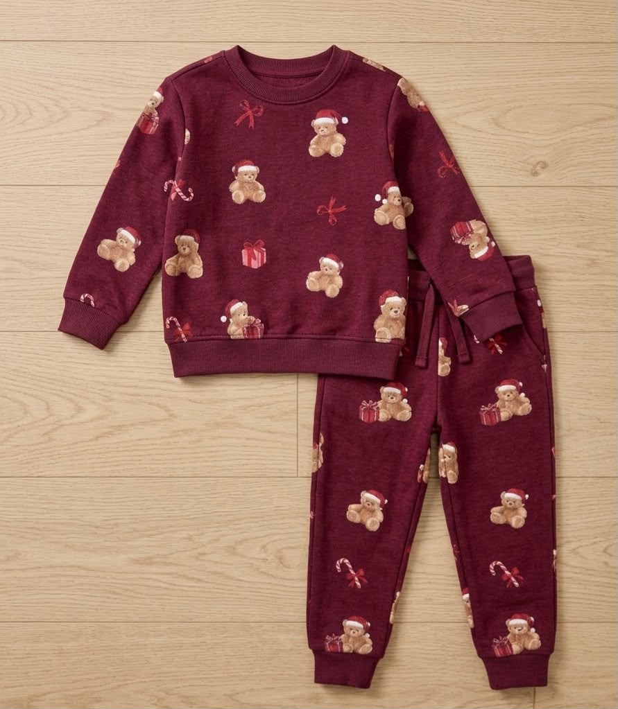 Cute Teddy Bear Print Fleece Suit for Babies