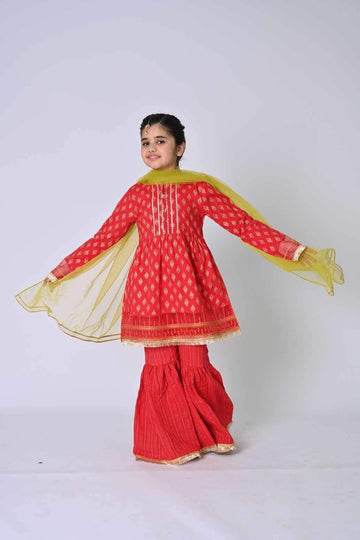 Al Qaswa Red Garara Dress (3-Piece)