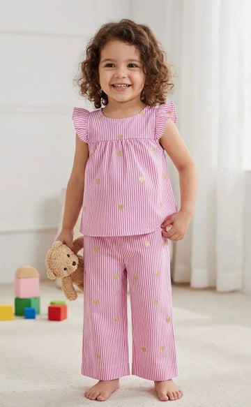 Wow Kids Co-Ord Set – Gold Heart Stripe Pink 💖