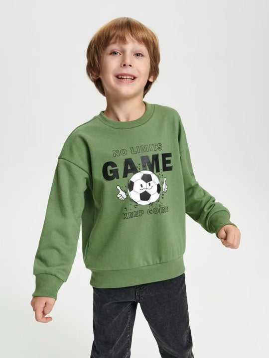 2-Pack Sweatshirts - Green Football Print & Solid Blue