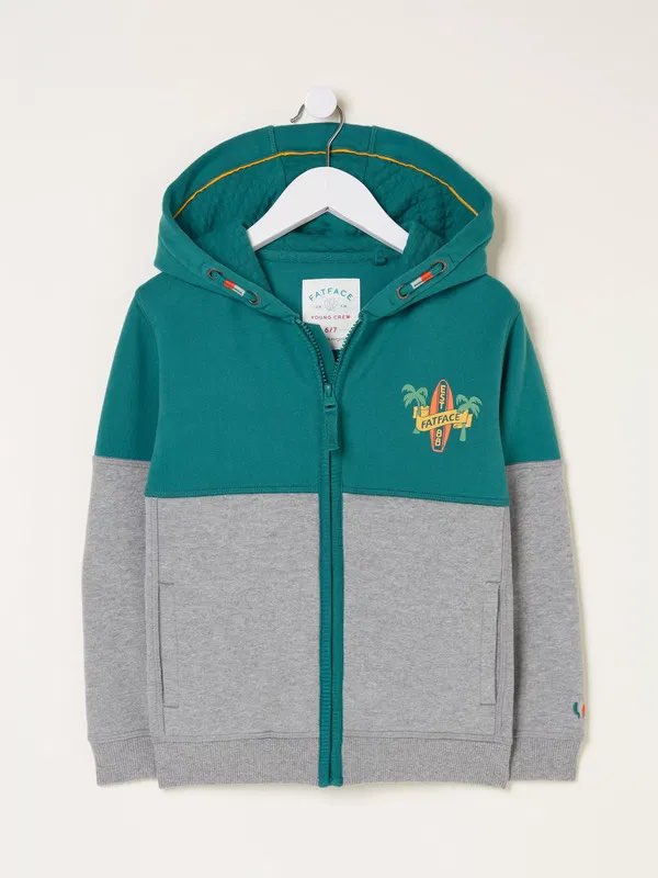 FatFace Grey and Teal Zipper Hood