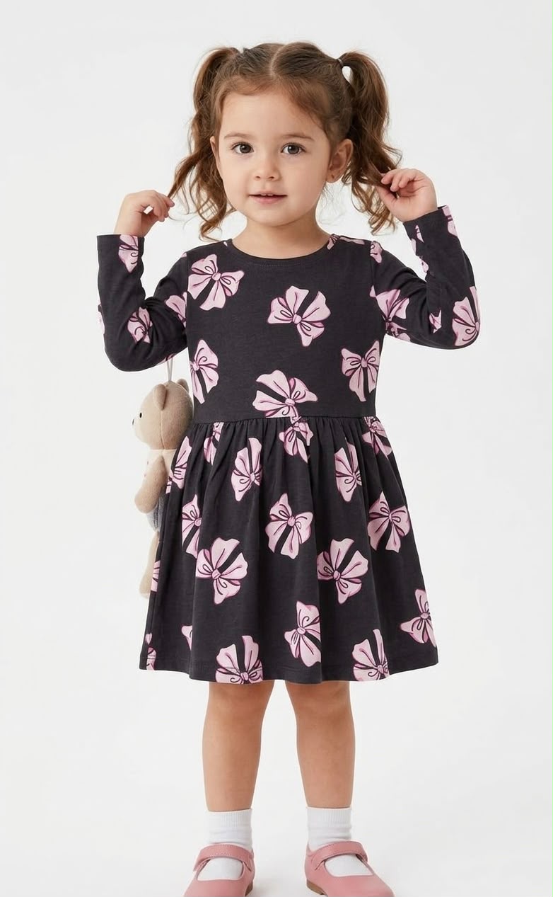 Dopo Dopo Girls Cotton Frock – Dark Grey