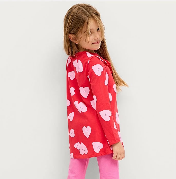 Ellos Girls Red Top with Pink Hearts