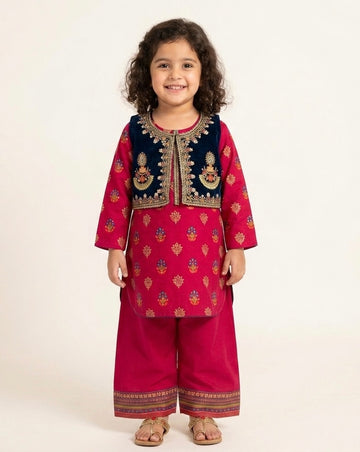 3-Piece Fuchsia Koti Dress – Traditional Festive Wear