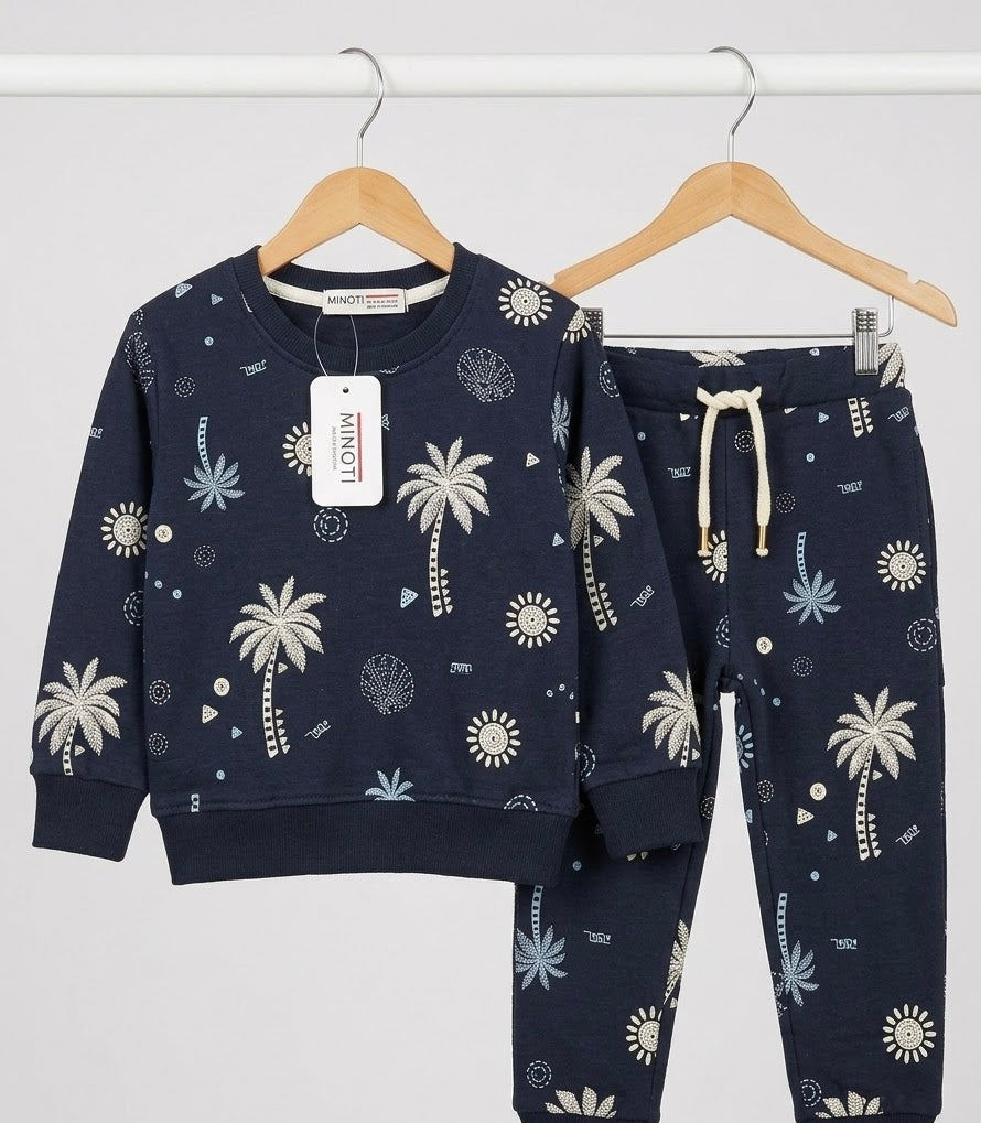 Blue Palm Tree Fleece Tracksuit for Kids