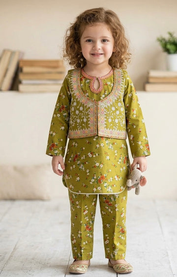 3-Piece Embroidered Koti Dress