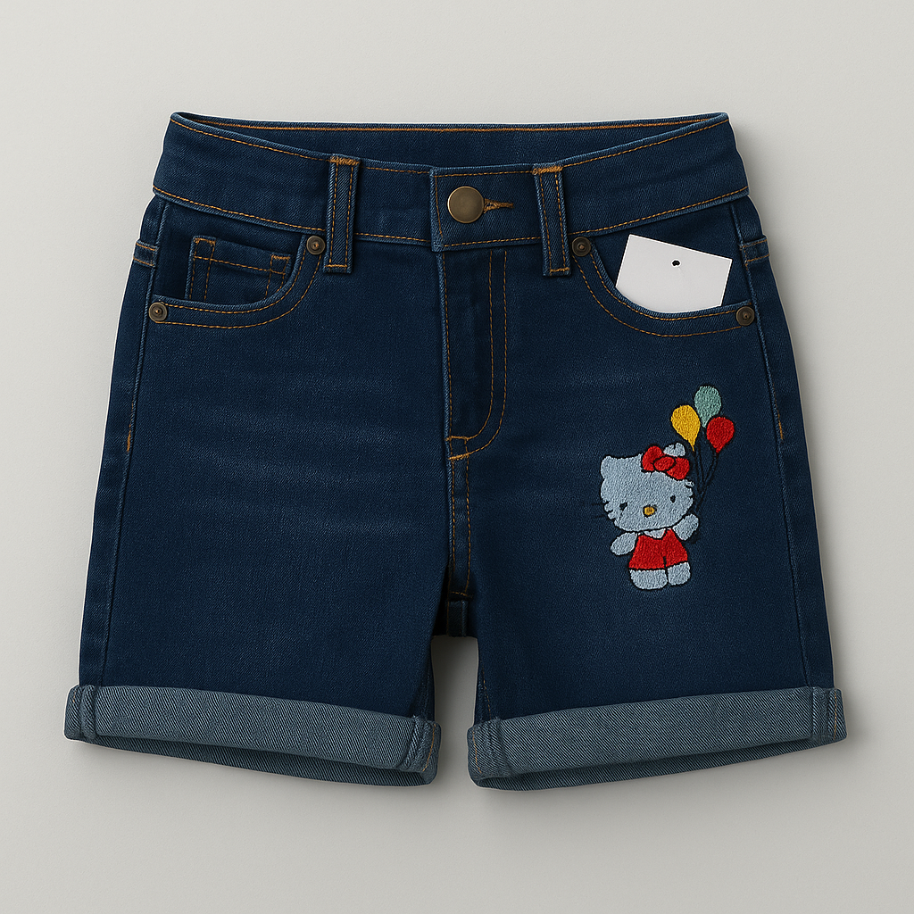 Hello Kitty Embroidered Denim Shorts – Dark Blue