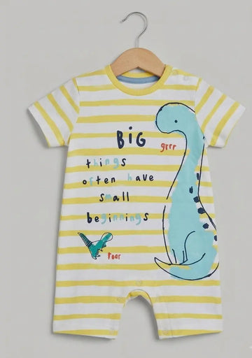 Yellow Stripe Dino Romper