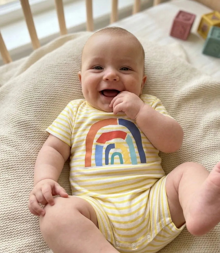 Yellow Thin Stripe Rainbow Romper