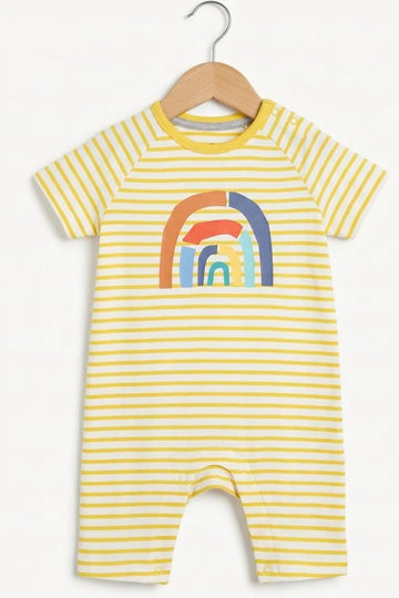 Yellow Thin Stripe Rainbow Romper