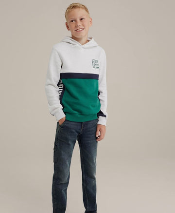 Green & Grey Zip Pocket Hooded Shirt – Fleece Hoodie with Rubber Print