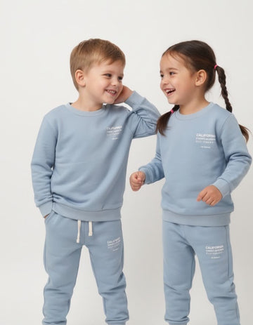 Minoti Ice Blue Fleece Tracksuit – Rubber Print Shirt & Sweatpants Set