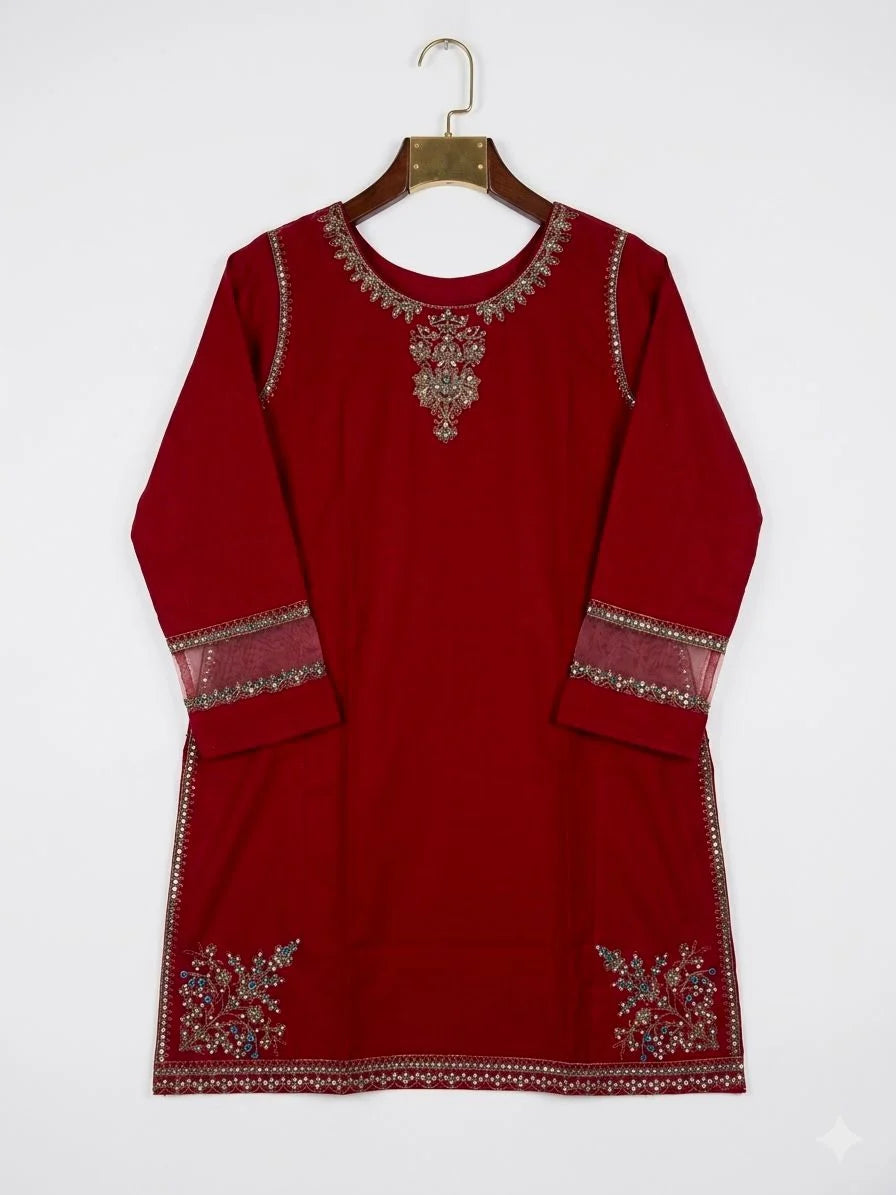 Peru Burgundy 2PC Embroidered Dress ❤️