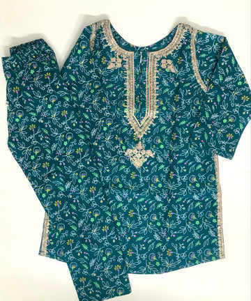 Peru 2-Piece Embroidered Jade Green Dress