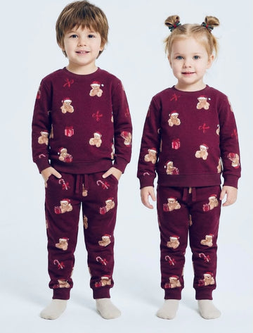Cute Teddy Bear Print Fleece Suit for Babies