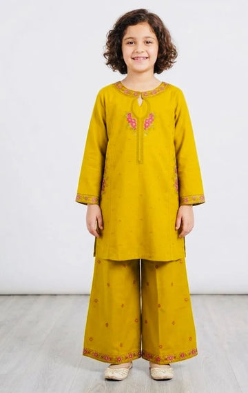 Peru Mustard Embroidered Dress (2PC)