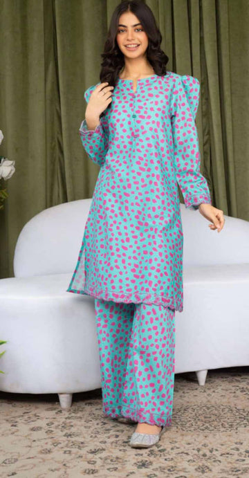 Daisy 2-Piece Embroidered Set – Aqua Blue