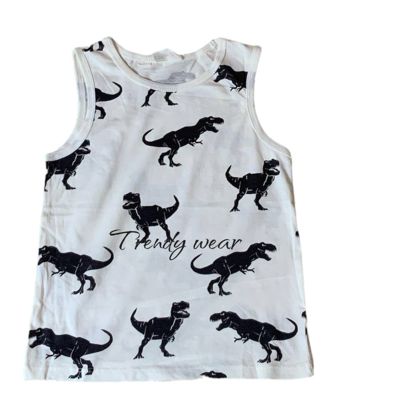 H&M White Sando – All-Over Black Dinosaur Print (Cutlabel)