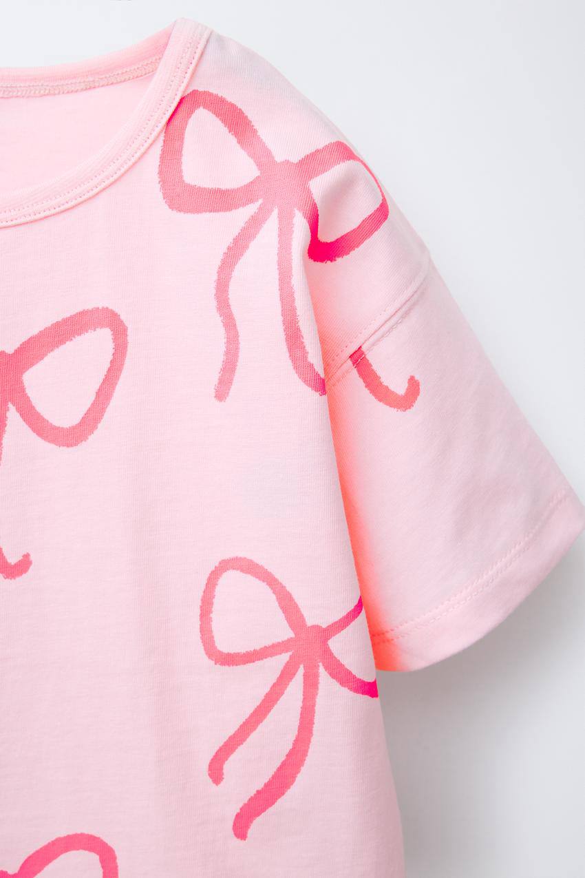 ZARA Bow Print Top – Flamingo Pink