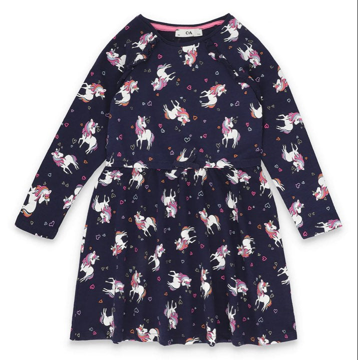 C&A Unicorn Frock - Navy Blue