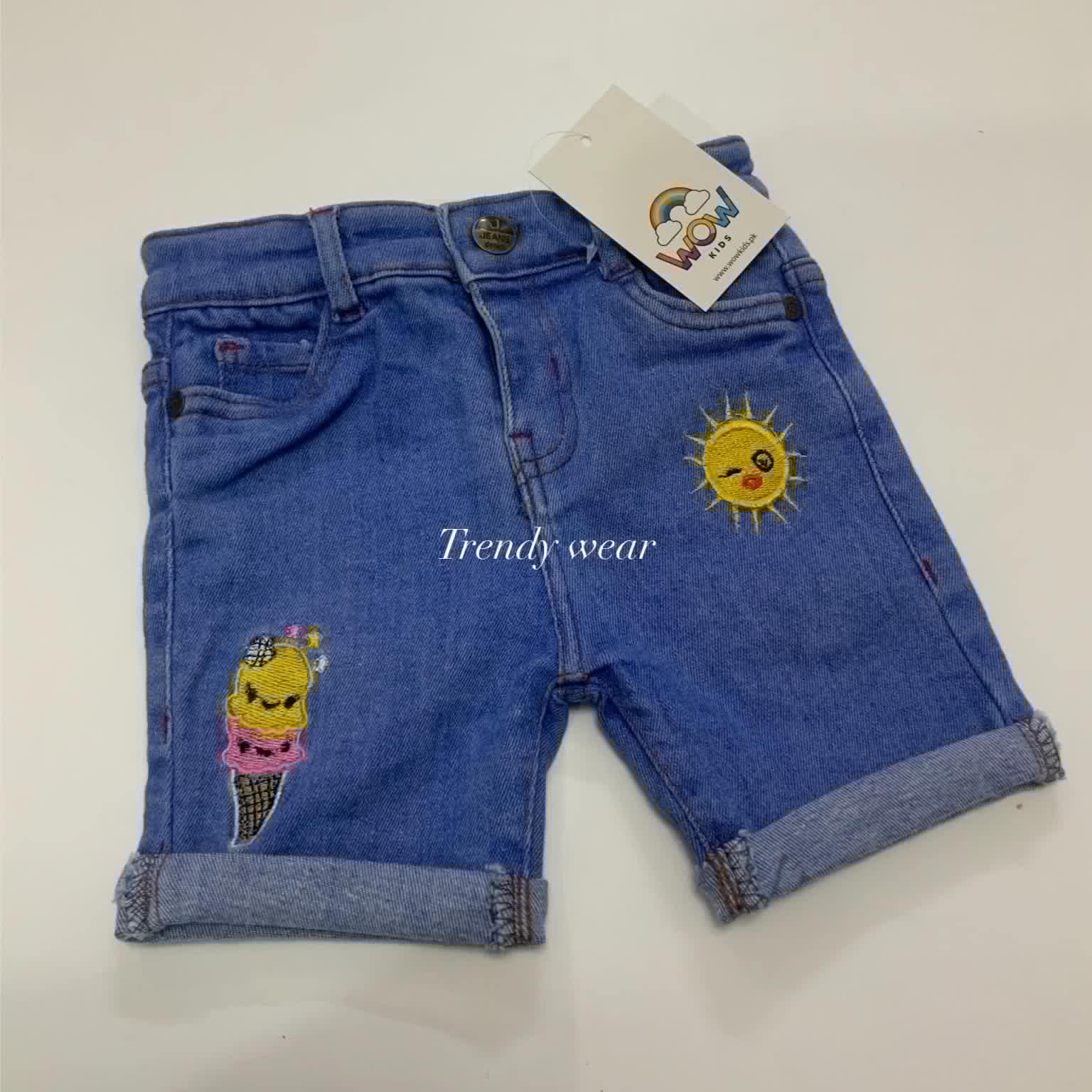 Ice Cream Embroidered Denim Shorts – Denim Blue