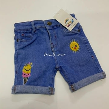 Ice Cream Embroidered Denim Shorts – Denim Blue