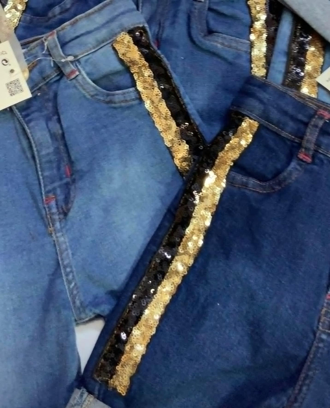 Sequins Border Denim Shorts – Blue