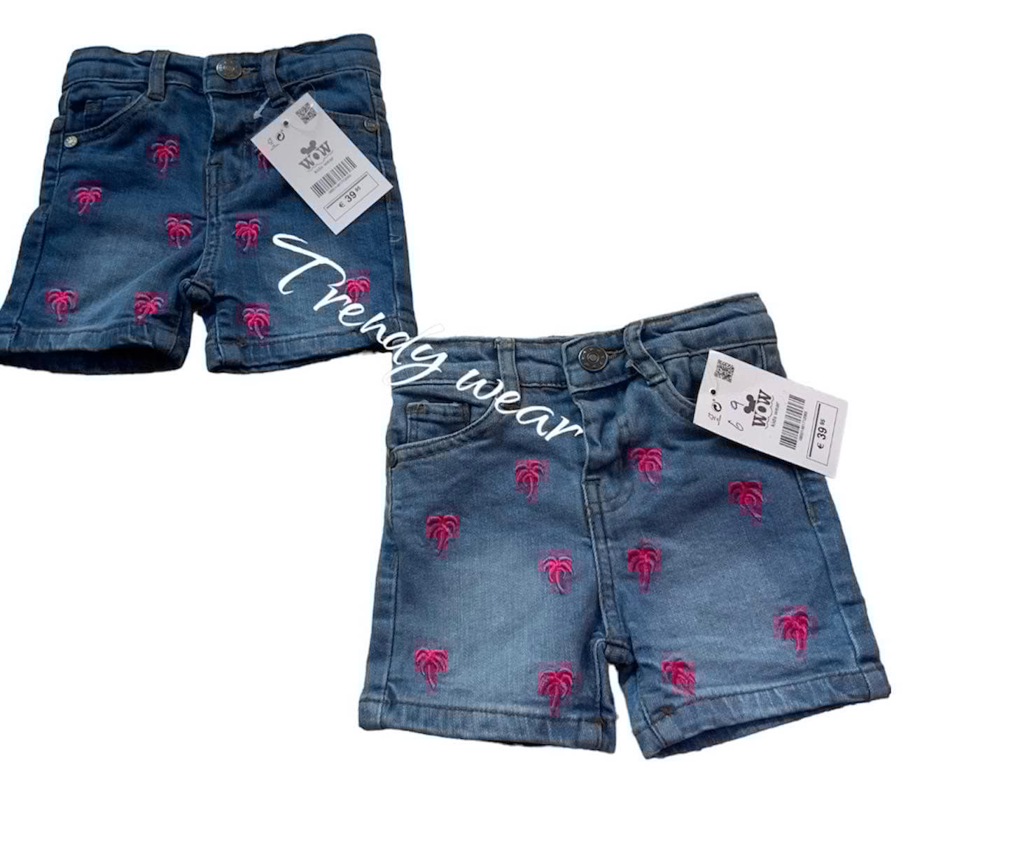 Palm Tree Embroidered Denim Shorts (Adjustable Waist)