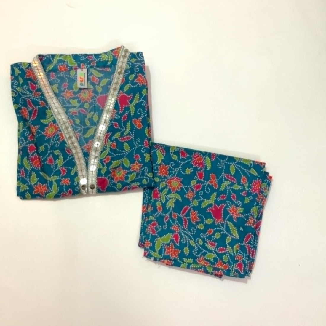 Peru Teal Blue Floral Lawn Dress (2-Piece Set)