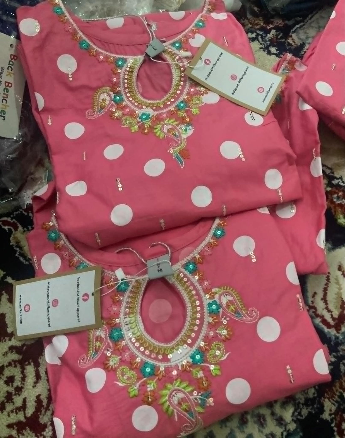 Pink Polka Dot Embroidered Lawn Dress (2-Piece Set)