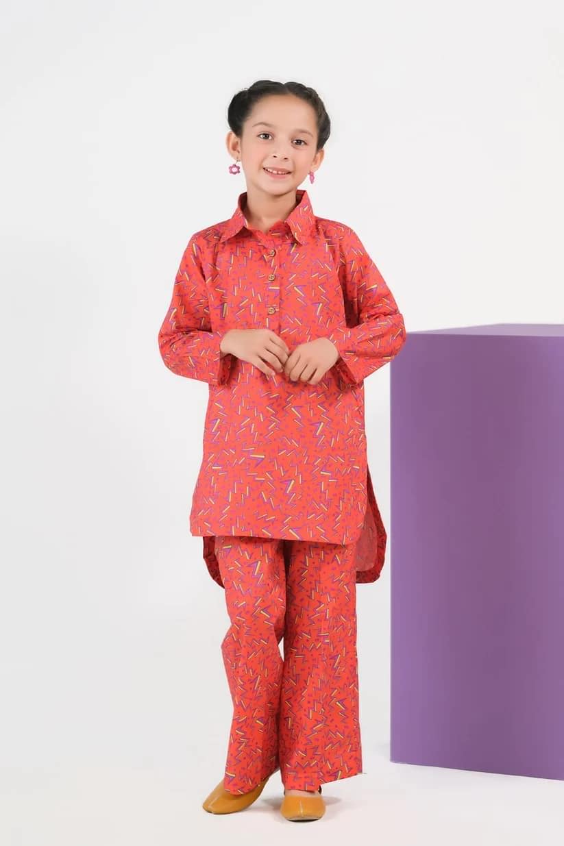 ⚡ Sprinkle Orange Fusion Cambric Dress (2-Piece Set)