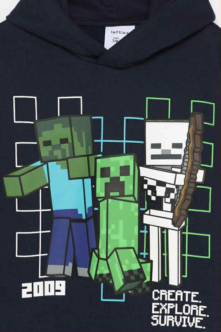 Lefties Dark Blue Fleece Hoodie – Minecraft Print